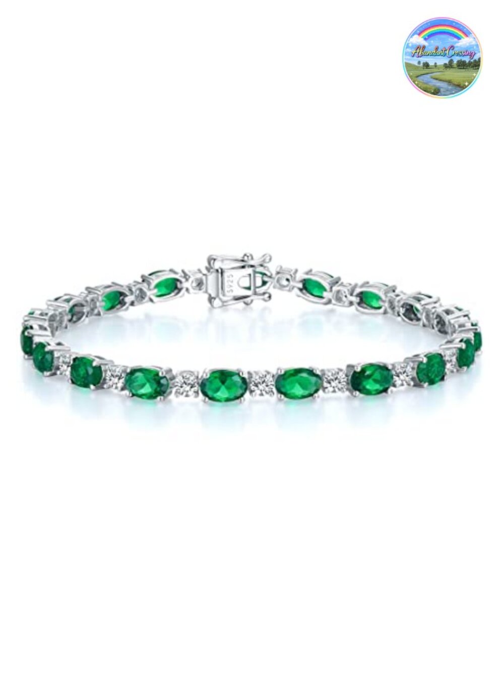 Sterling Silver Tennis Bracelet 7 Inch Gemstone Oval Hypoallergenic